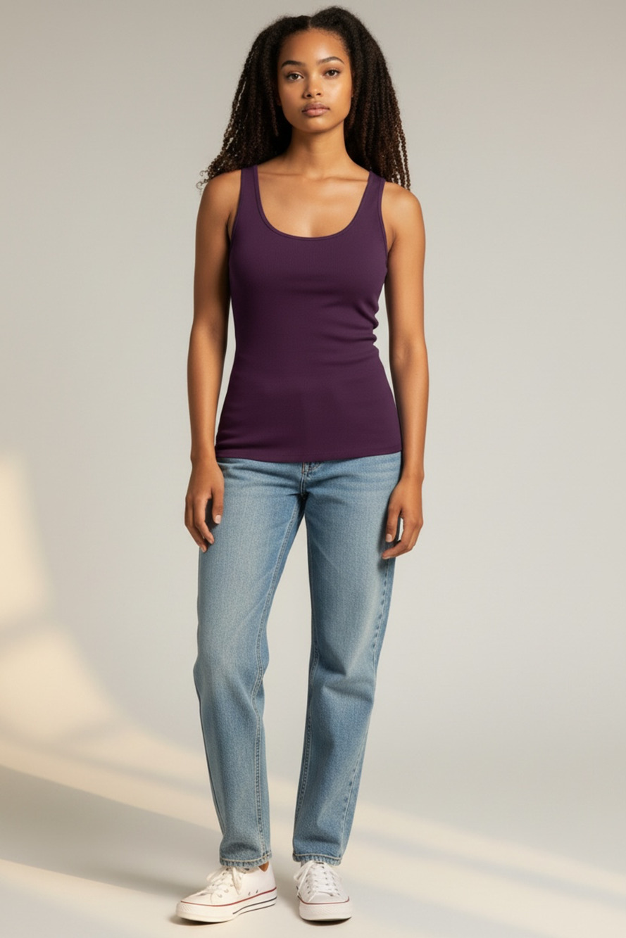 Ambiance Ribbed Scoop Neck Tank Top Purple 3X Style 66000XL